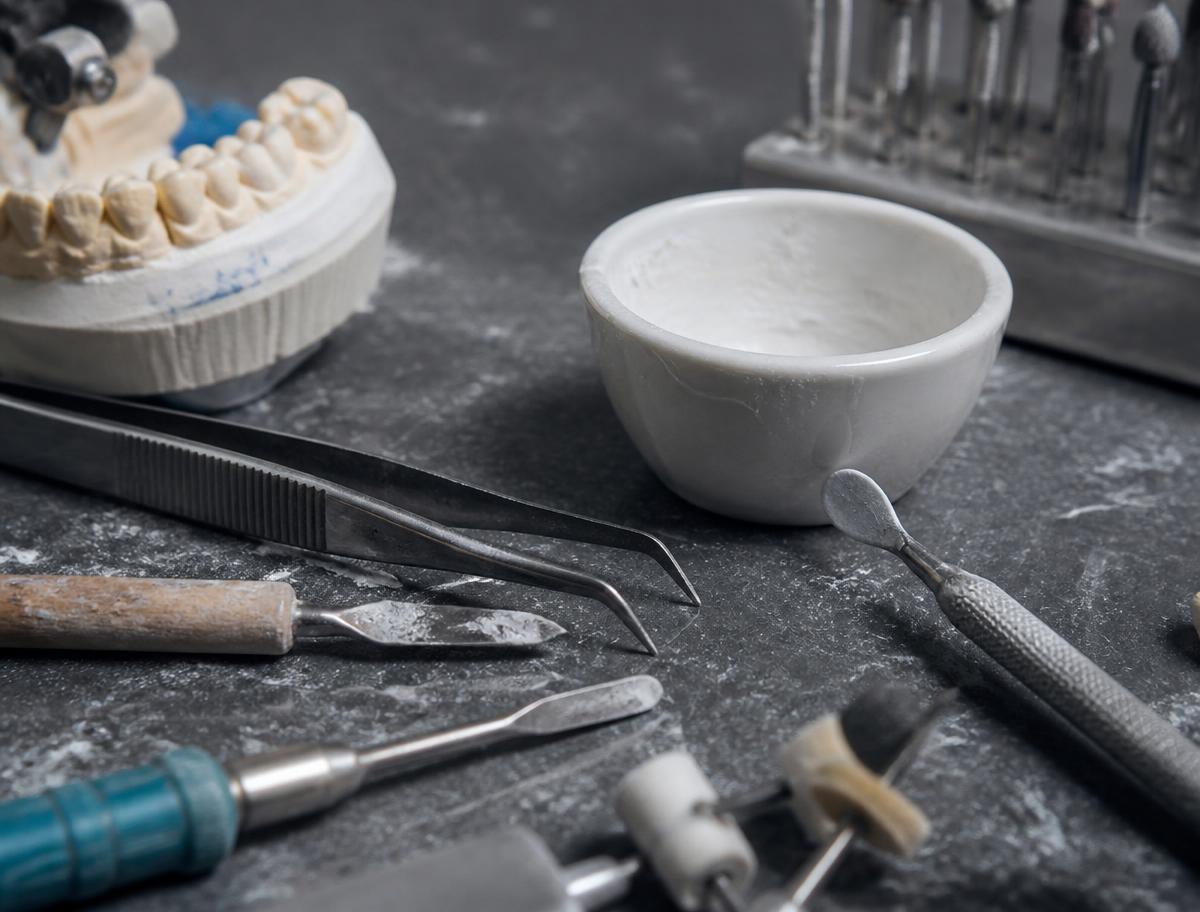 Instrumentos reales sobre la mesa del laboratorio dental